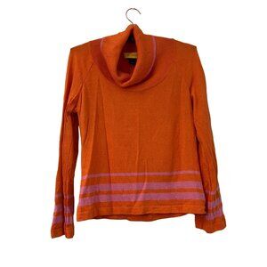 St John Orange Pink Striped Cowl Neck Santana Knit Wool Sweater Size Small